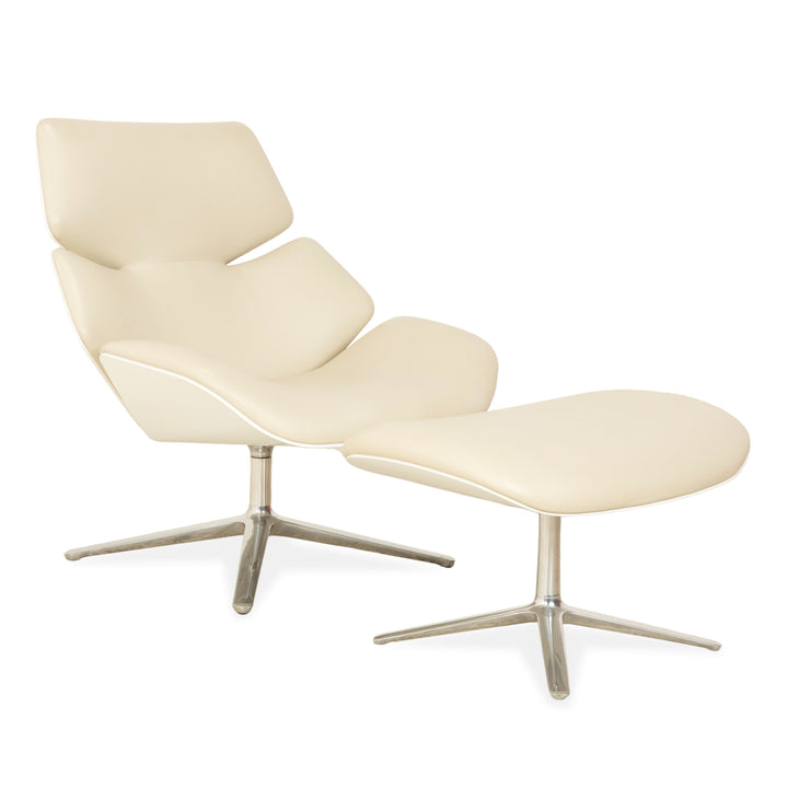 Cor Shrimp jehs + laub Leder Sessel Creme Beige Chrom inkl. Hocker