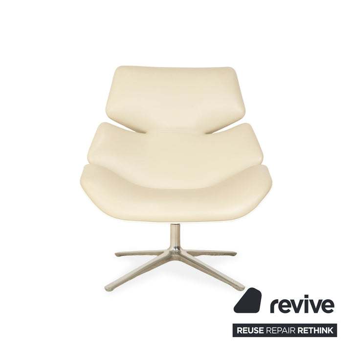 Cor Shrimp jehs + laub Leder Sessel Creme Beige Chrom inkl. Hocker