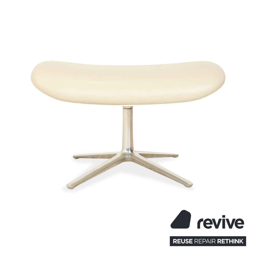 Fauteuil en cuir Cor Shrimp jehs + laub, beige crème chromé, avec repose-pieds