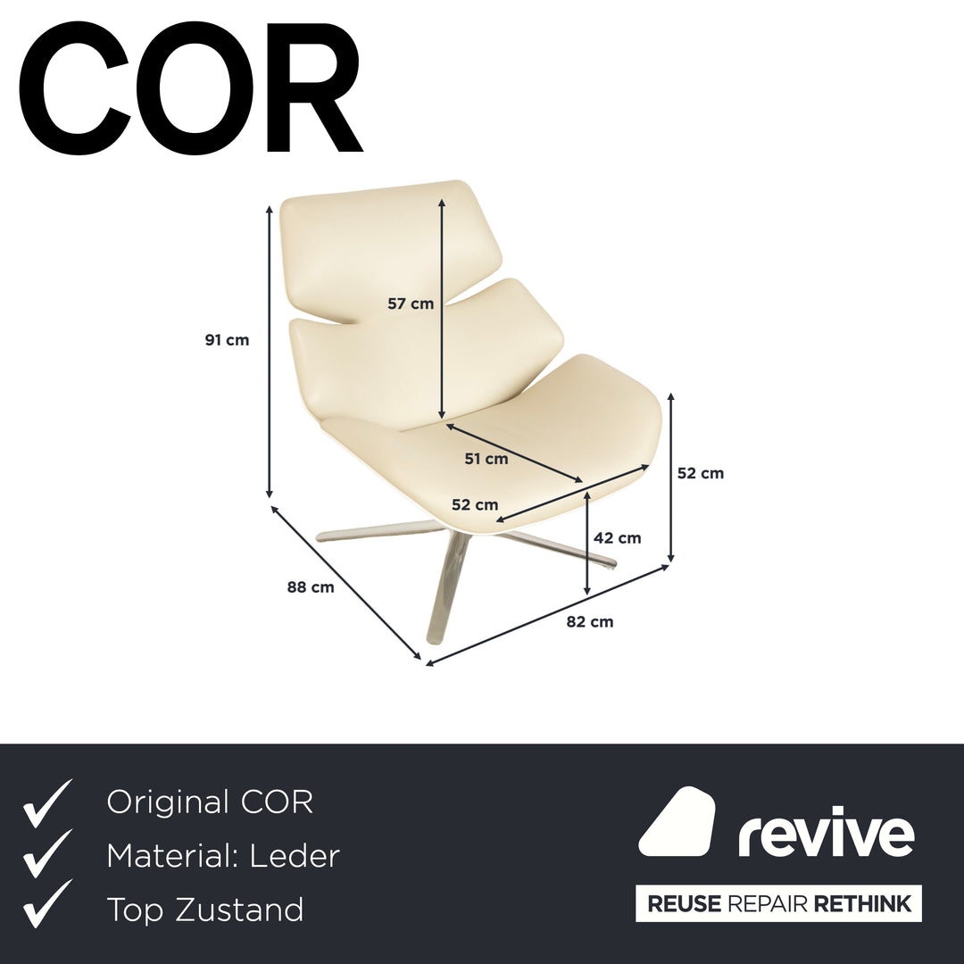 Fauteuil en cuir Cor Shrimp jehs + laub, beige crème chromé, avec repose-pieds