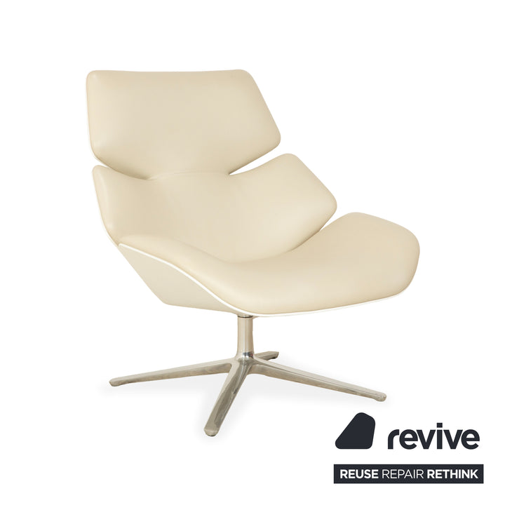 Cor Shrimp jehs + laub Leder Sessel Creme Beige Chrom inkl. Hocker