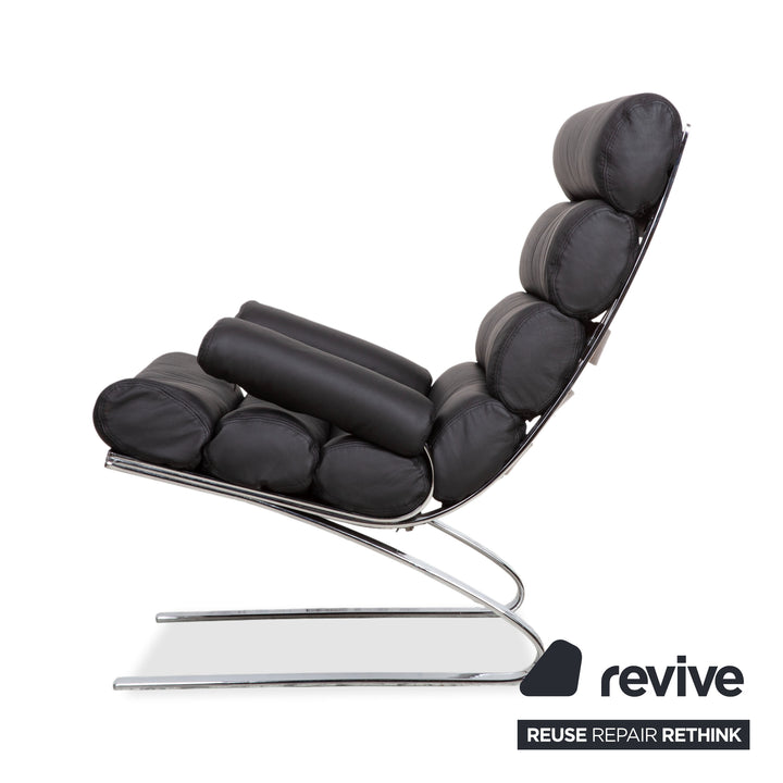 Cor Sinus Leder Chrom Sessel Schwarz inkl. Hocker Freischwinger Neubezug