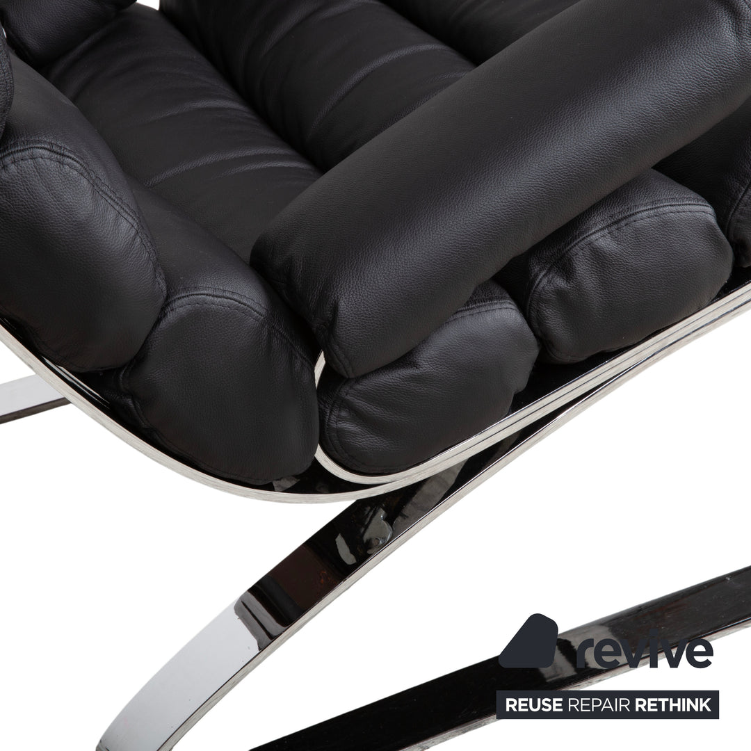 Cor Sinus Leder Chrom Sessel Schwarz inkl. Hocker Freischwinger Neubezug