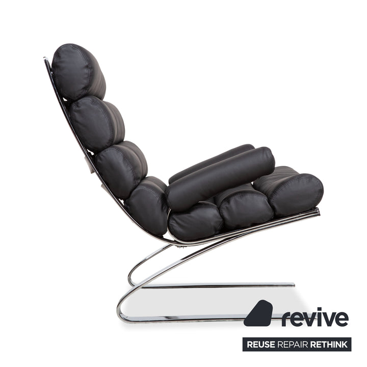 Cor Sinus Leder Chrom Sessel Schwarz inkl. Hocker Freischwinger Neubezug
