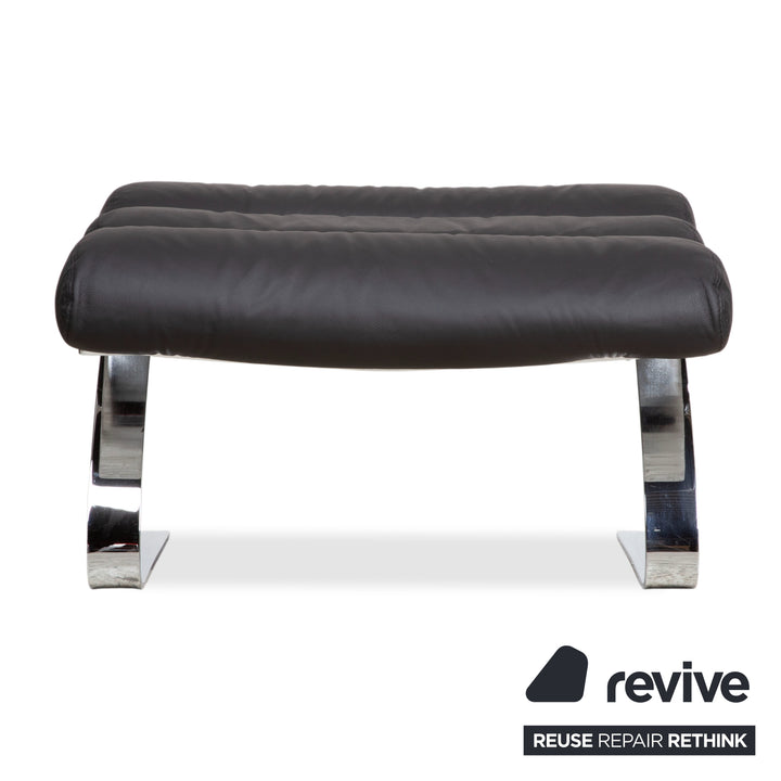 Cor Sinus Leder Chrom Sessel Schwarz inkl. Hocker Freischwinger Neubezug