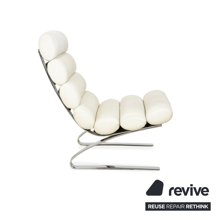 Fauteuil cantilever en cuir Cor Sinus, blanc crème, avec repose-pieds