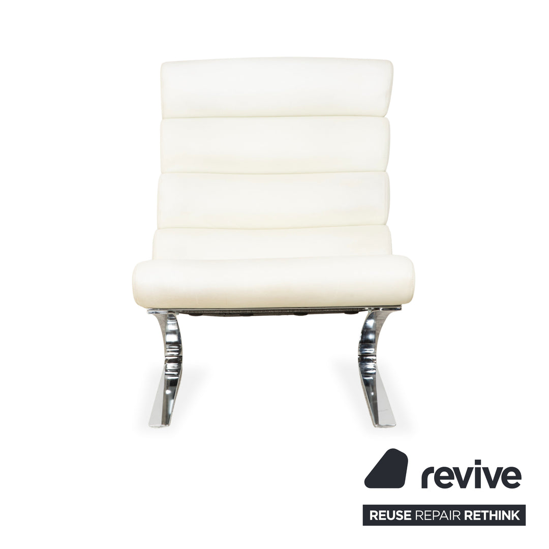 Fauteuil cantilever en cuir Cor Sinus, blanc crème, avec repose-pieds