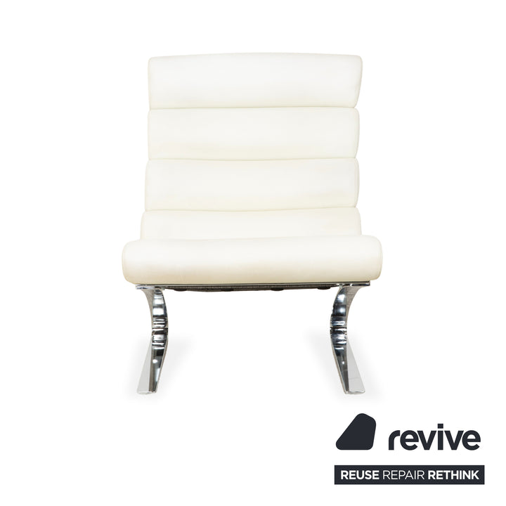 Fauteuil cantilever en cuir Cor Sinus, blanc crème, avec repose-pieds
