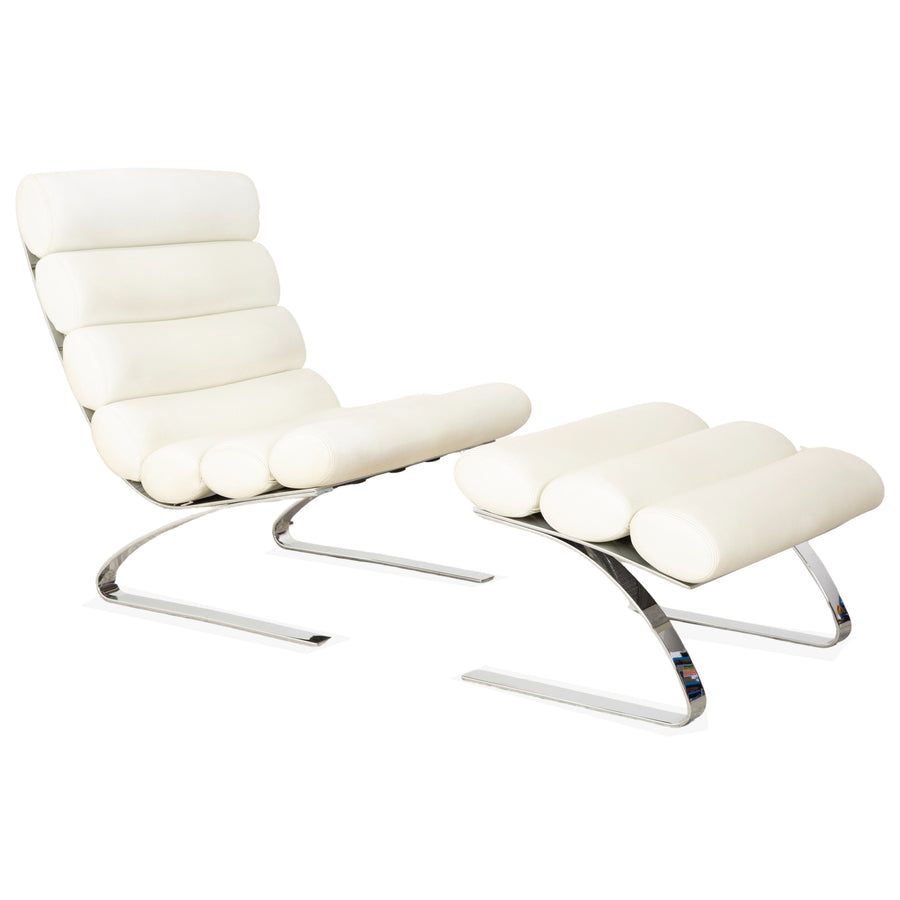 Fauteuil cantilever en cuir Cor Sinus, blanc crème, avec repose-pieds