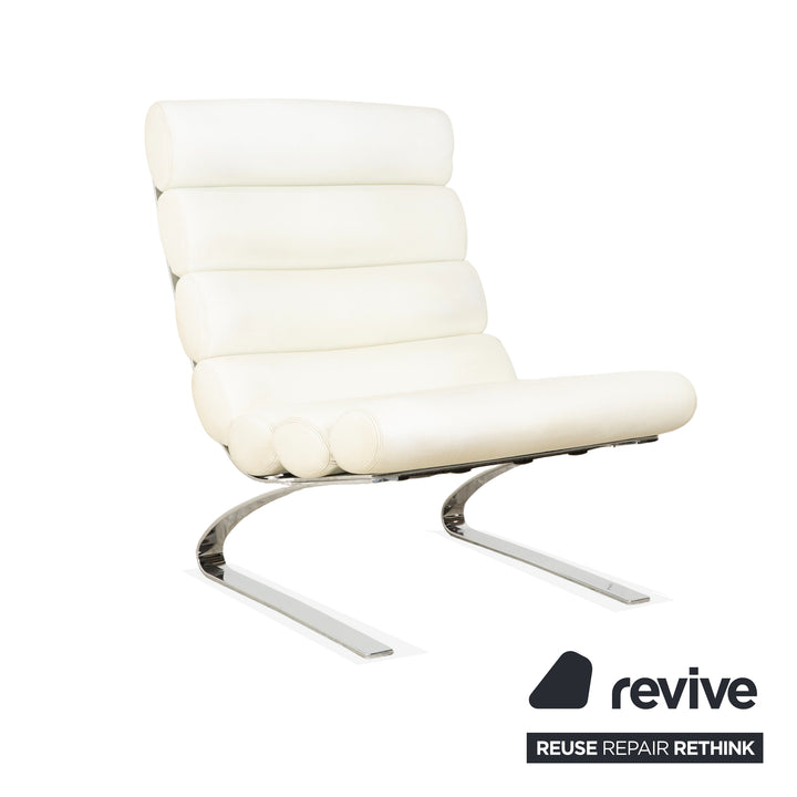 Fauteuil cantilever en cuir Cor Sinus, blanc crème, avec repose-pieds