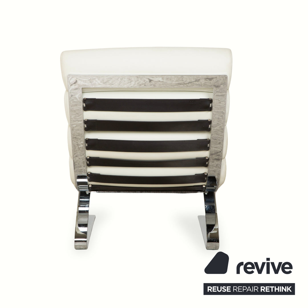 Fauteuil cantilever en cuir Cor Sinus, blanc crème, avec repose-pieds