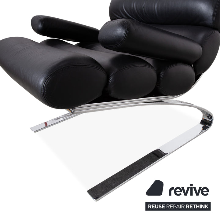 Cor Sinus Leather Chrome Armchair Black incl. Footstool Cantilever