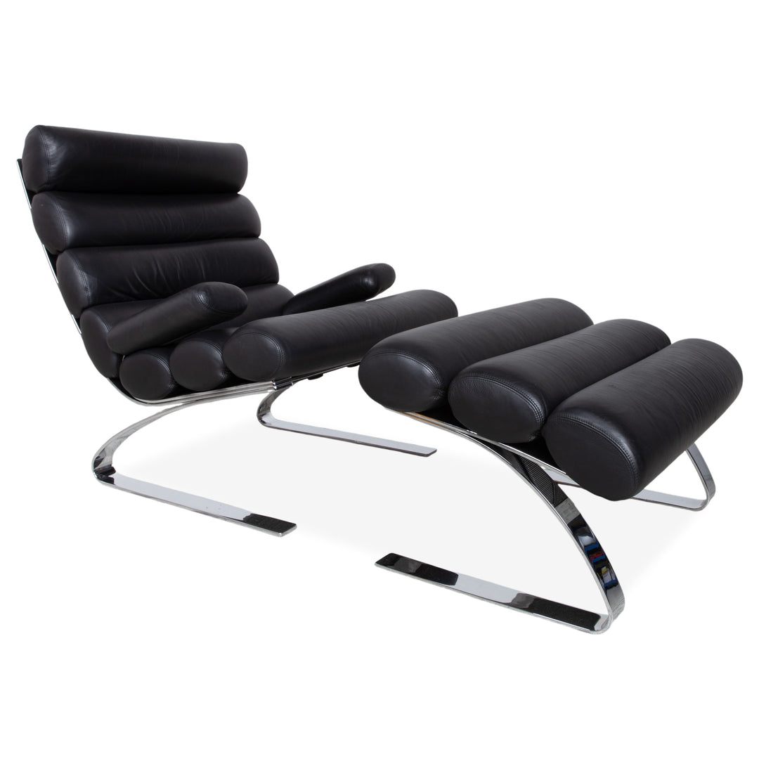 Cor Sinus Leather Chrome Armchair Black incl. Footstool Cantilever