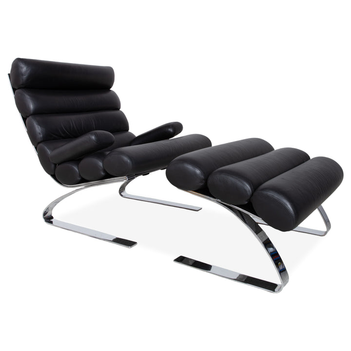 Cor Sinus Leder Chrom Sessel Schwarz inkl. Hocker Freischwinger