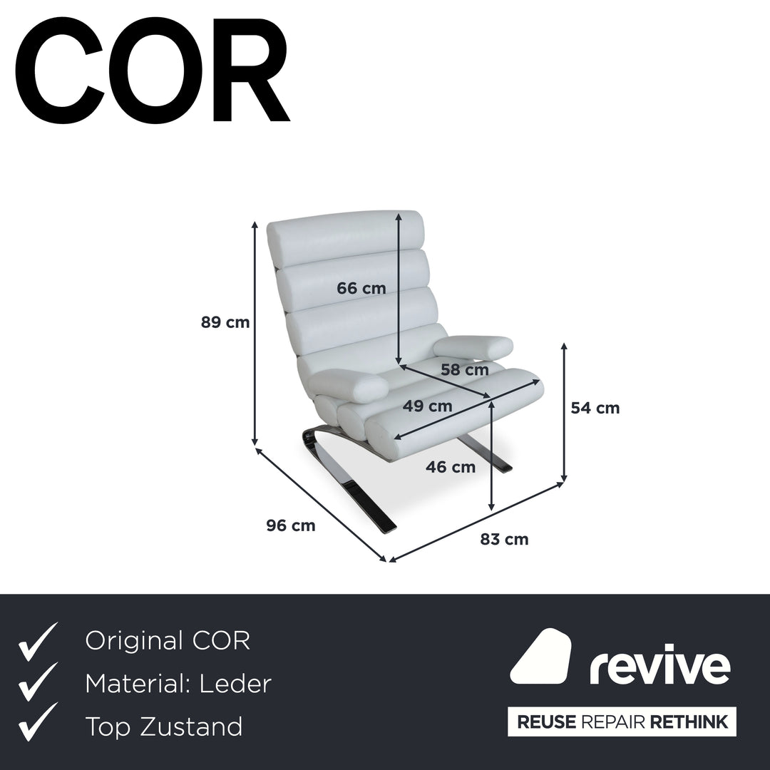 COR Sinus Leder Sessel Weiß Chrom inkl. Ottomane