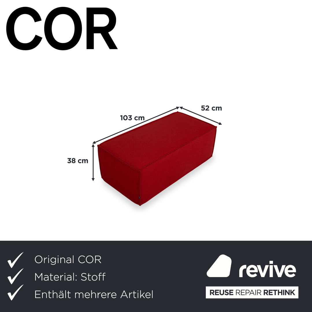 COR Trio Stoff Ecksofa 2x Hocker Grau Rot Bunt Sofa Couch Modulsofa