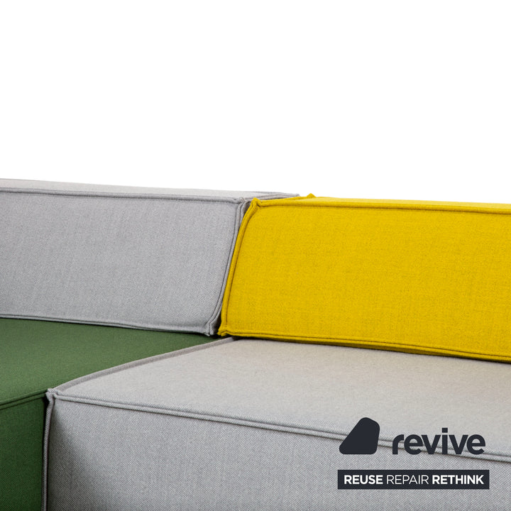 COR Trio Stoff Ecksofa 2x Hocker Grau Rot Bunt Sofa Couch Modulsofa