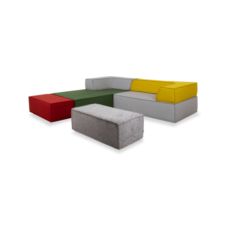 COR Trio Stoff Ecksofa 2x Hocker Grau Rot Bunt Sofa Couch Modulsofa