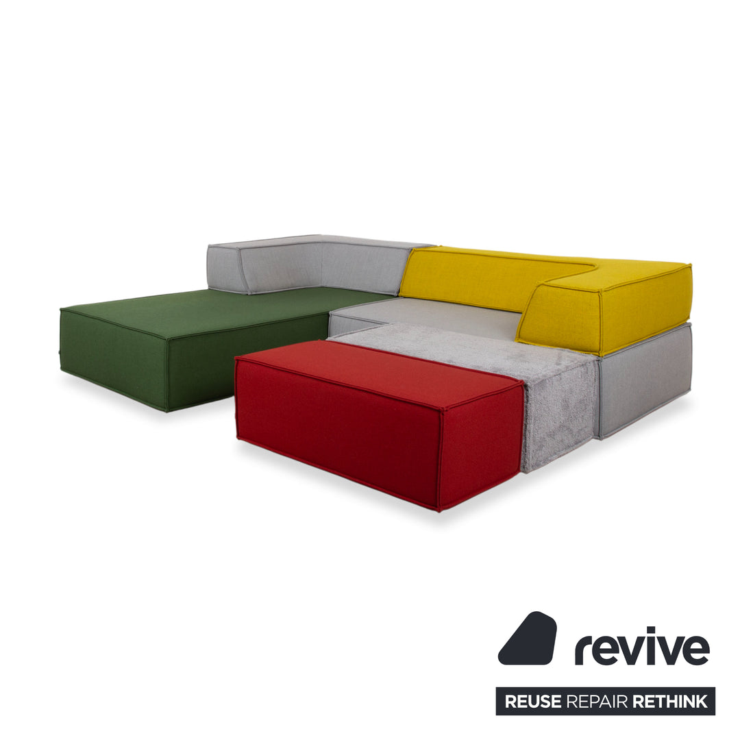 Canapé d'angle en tissu COR Trio 2x poufs gris rouge multicolore canapé modulaire