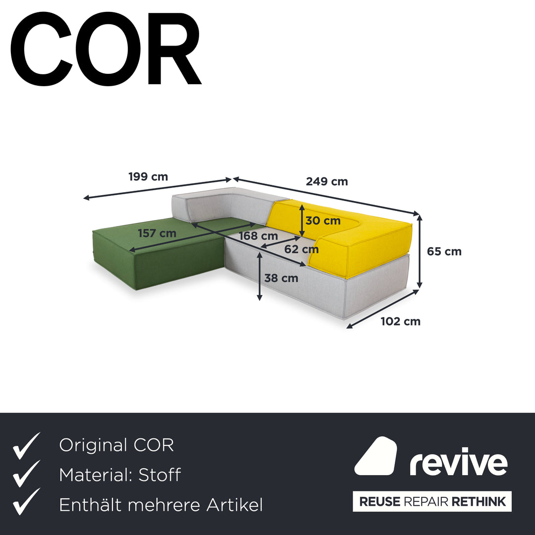 COR Trio Stoff Ecksofa 2x Hocker Grau Rot Bunt Sofa Couch Modulsofa