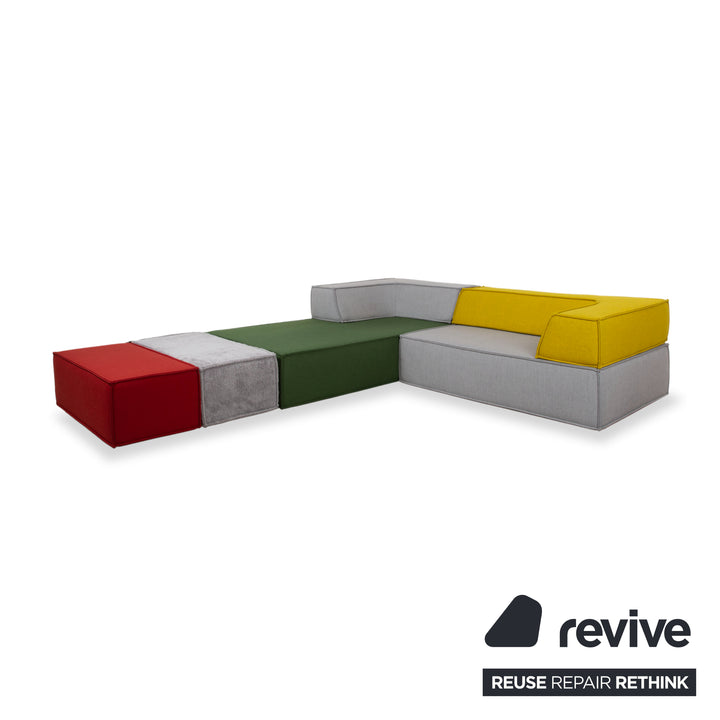 COR Trio Stoff Ecksofa 2x Hocker Grau Rot Bunt Sofa Couch Modulsofa