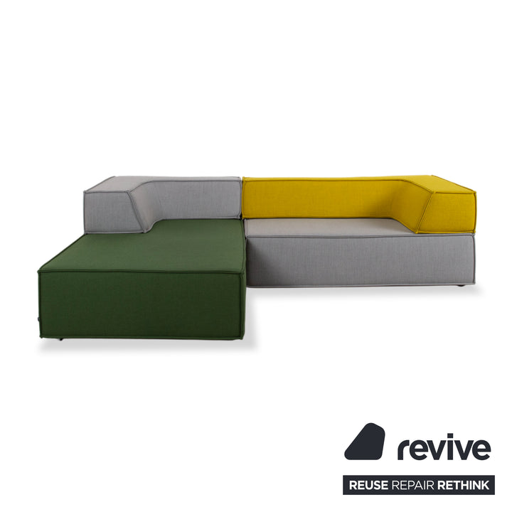 COR Trio Stoff Ecksofa Grau Bunt Sofa Couch Modulsofa
