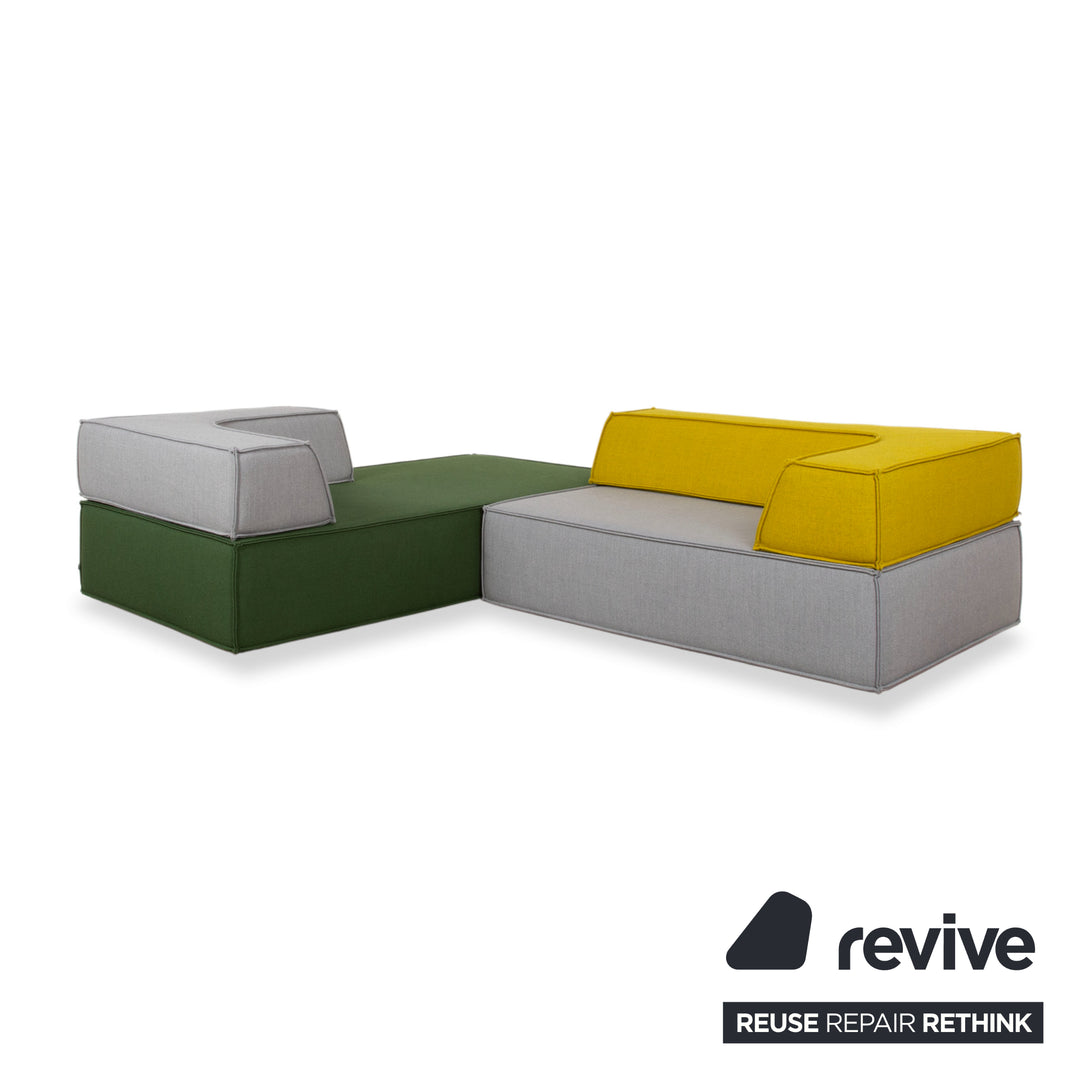COR Trio Stoff Ecksofa Grau Bunt Sofa Couch Modulsofa