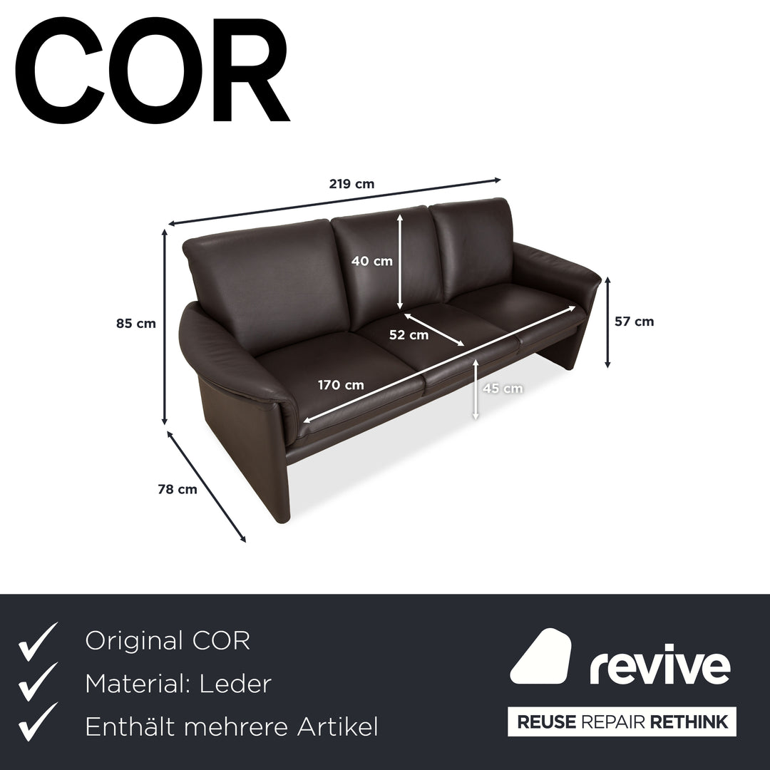 COR Zento Garnitur Leder Dreisitzer & 2x Sessel Dunkelbraun Kastanie Kaffee Sofa Couch