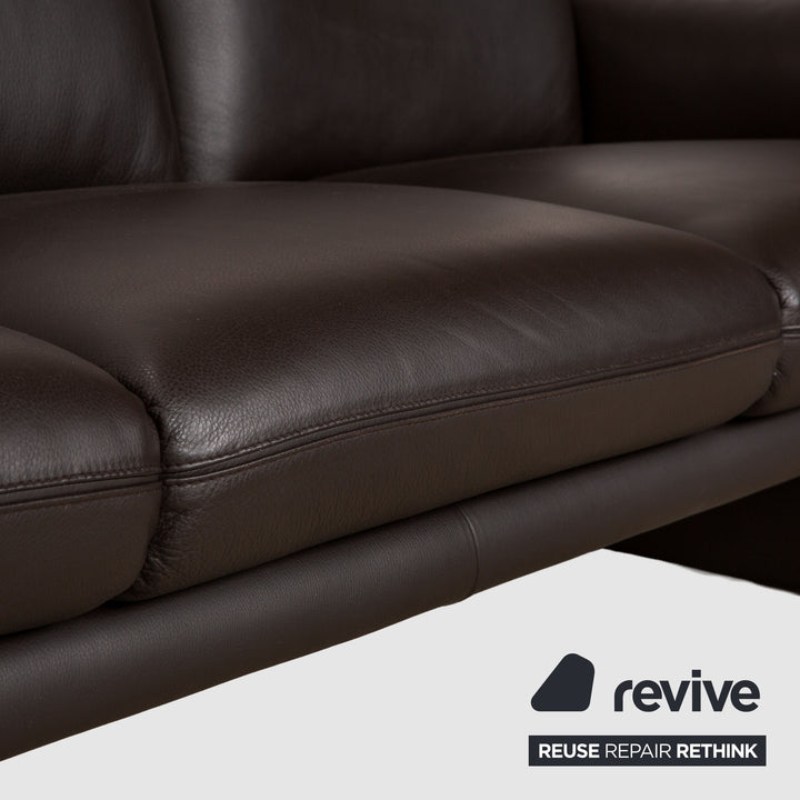 COR Zento Leather Three-Seater Dark Brown Chestnut Coffee Sofa Couch