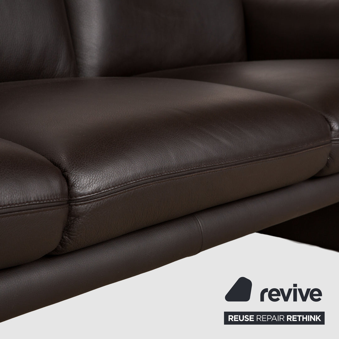 COR Zento Leather Three-Seater Dark Brown Chestnut Coffee Sofa Couch