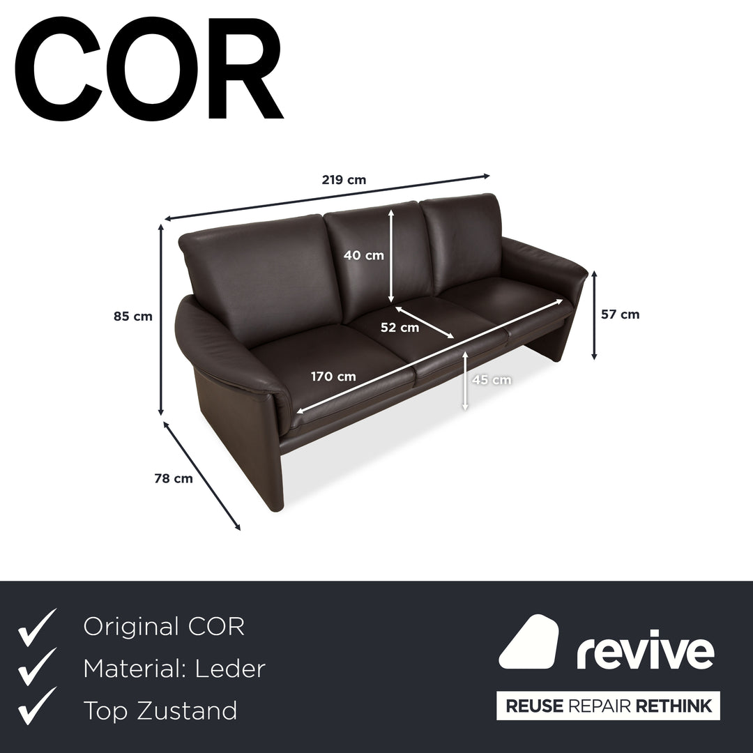 COR Zento Leather Three-Seater Dark Brown Chestnut Coffee Sofa Couch
