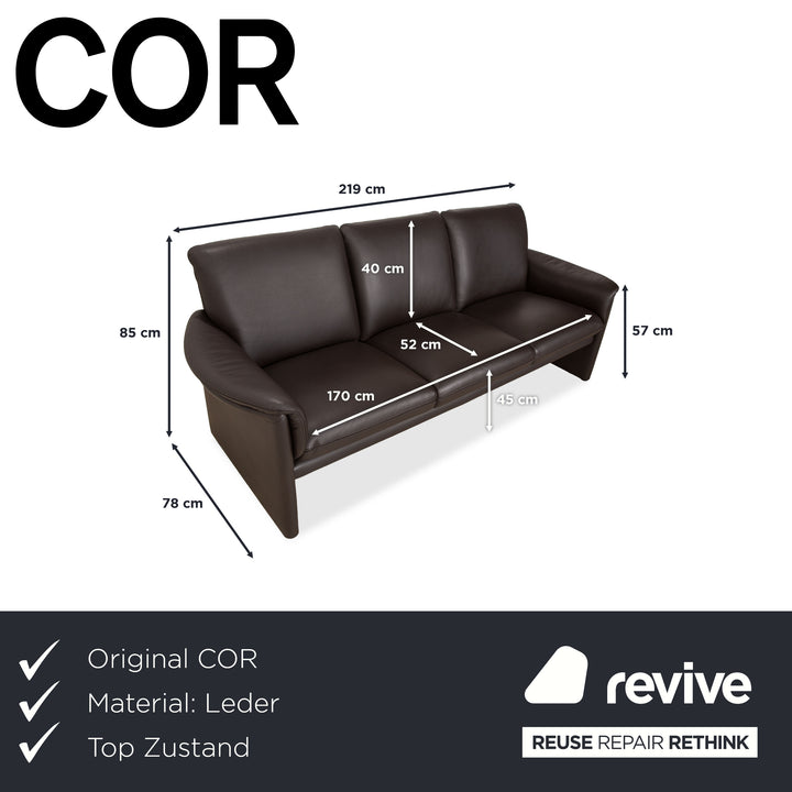 COR Zento Leather Three-Seater Dark Brown Chestnut Coffee Sofa Couch