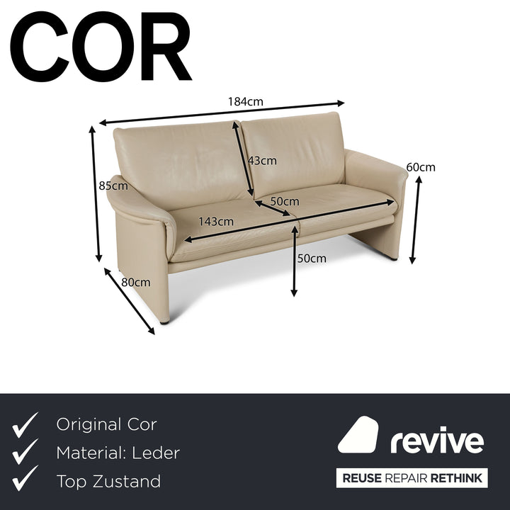 Cor Zento Leather Two-Seater Cream Sofa Couch