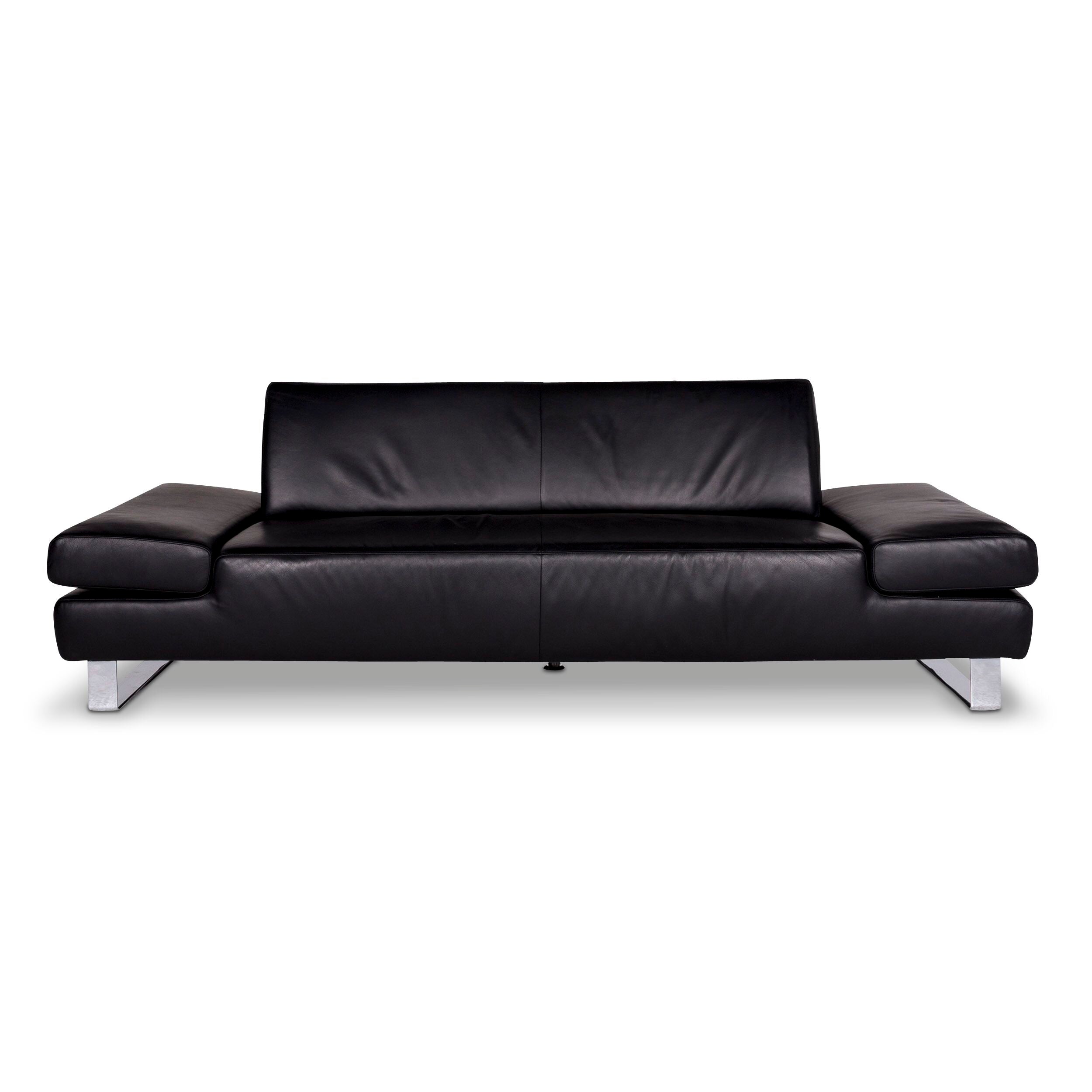 Willi Schillig Taboo Designer Leder Sofa Schwarz Dreisitzer Couch #9577