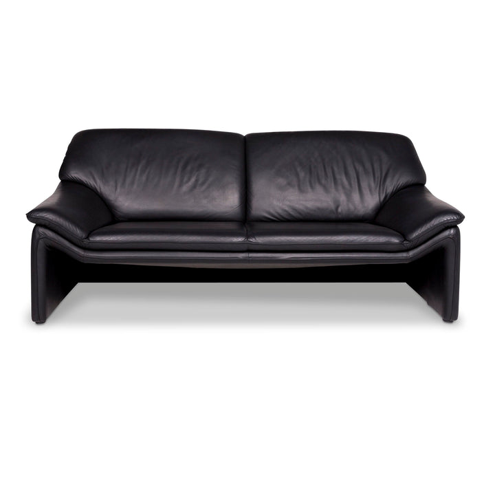 Laauser Atlanta Designer Leather Sofa Black Three-Seater Couch #9554