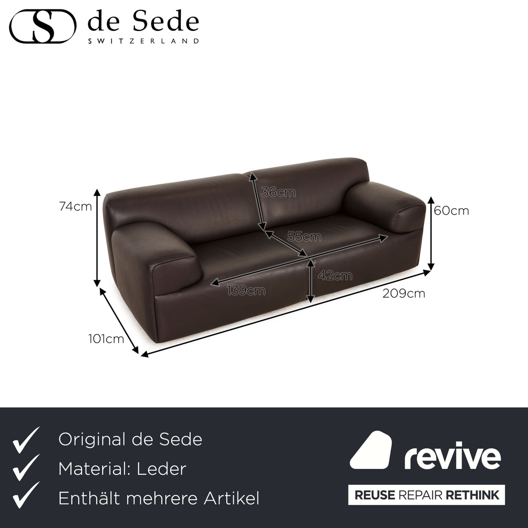 de Sede DS 0820 leather sofa set dark brown three-seater two-seater couch