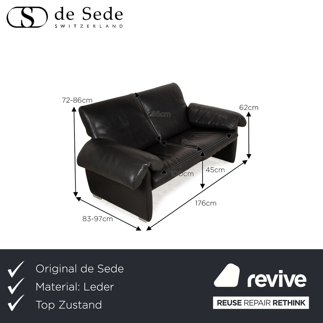 de Sede DS 10 Leather Two Seater Black Sofa Couch