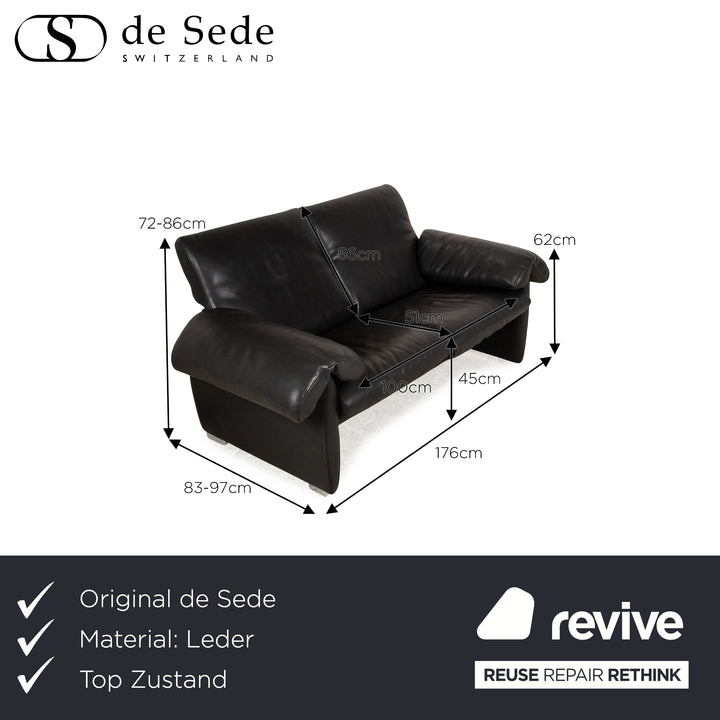 Canapé 2 places en cuir noir DS 10 de Sede