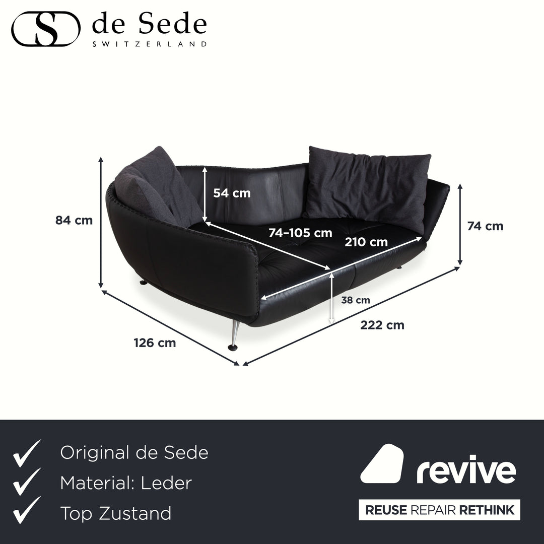 de Sede DS-102 Dreisitzer Leder Sofa Schwarz Couch