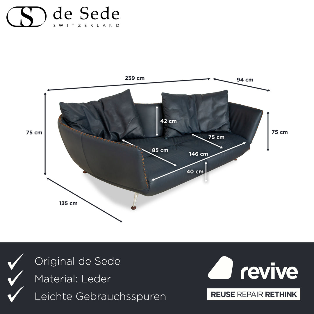 de Sede DS-102 Leder Dreisitzer Dunkelblau Marineblau Sofa Couch