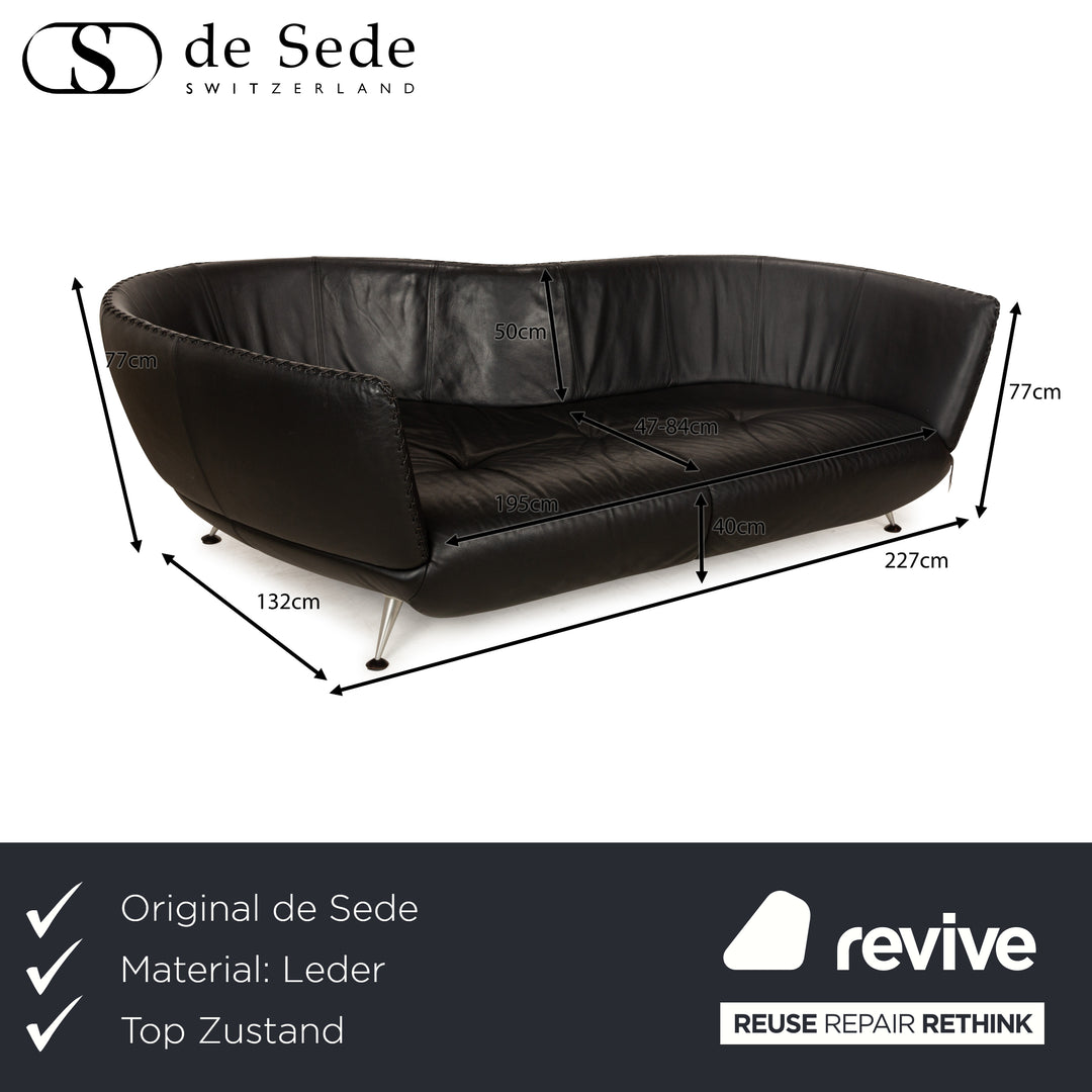 de Sede DS-102 Leather Three-Seater Black Sofa Couch