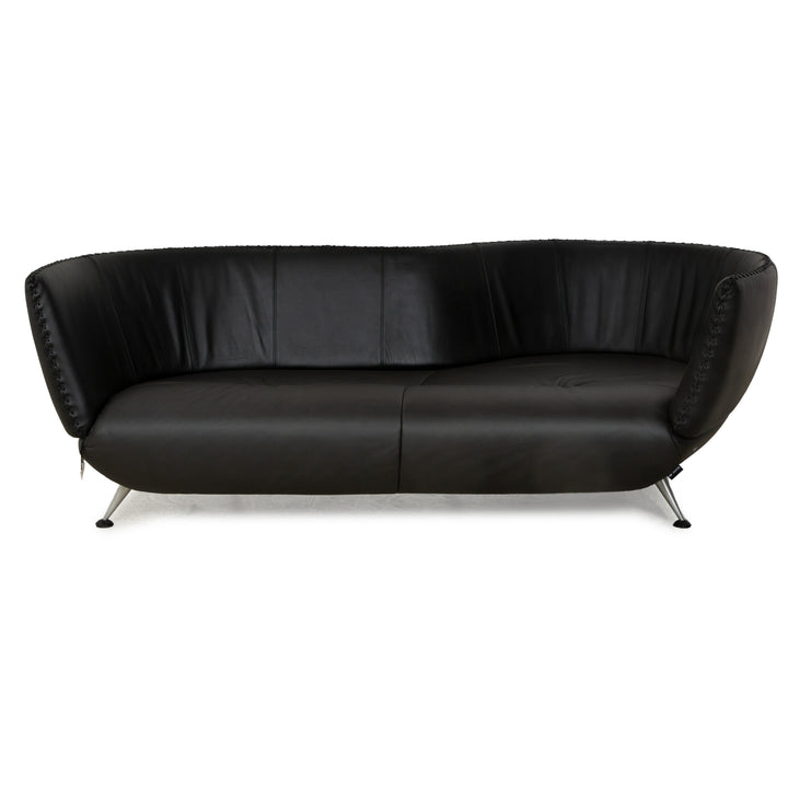 de Sede DS-102 Leather Three-Seater Black Sofa Couch Partially Reupholstered Anthracite