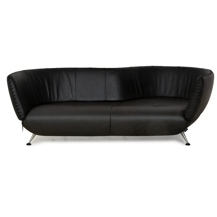 de Sede DS-102 Leather Three-Seater Black Sofa Couch Partially Reupholstered Anthracite