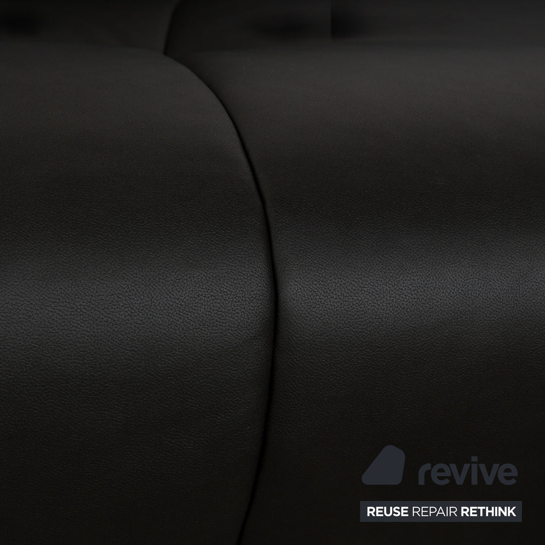 de Sede DS-102 Leather Three-Seater Black Sofa Couch Partially Reupholstered Anthracite
