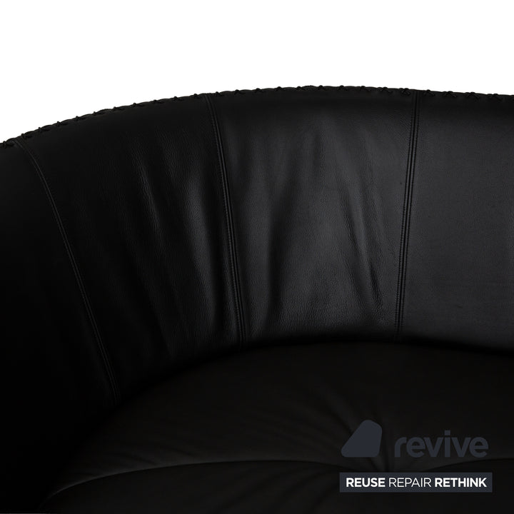 de Sede DS-102 Leather Three-Seater Black Sofa Couch Partially Reupholstered Anthracite
