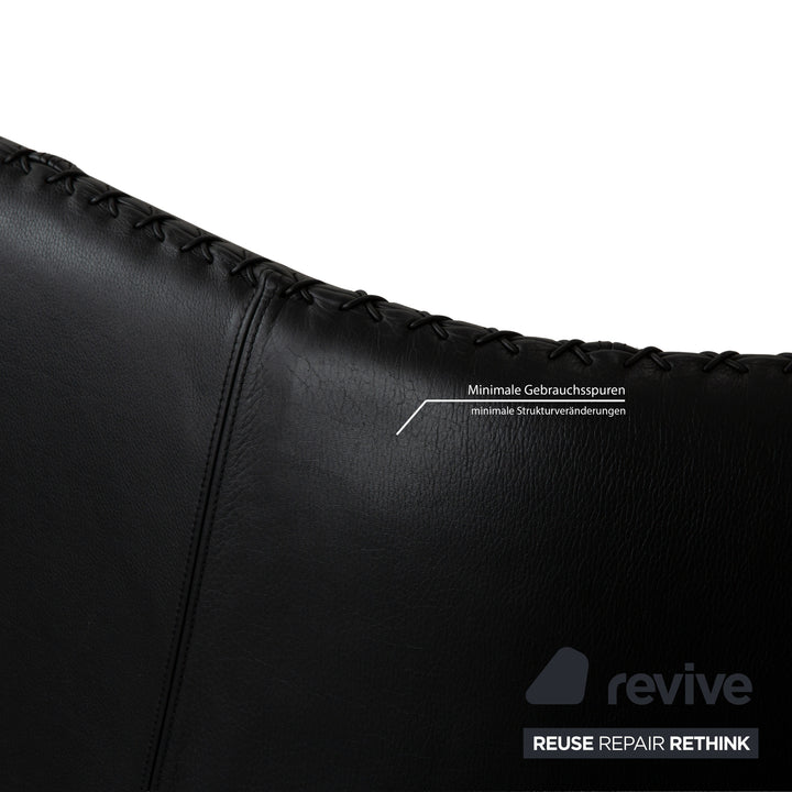 de Sede DS-102 Leather Three-Seater Black Sofa Couch Partially Reupholstered Anthracite