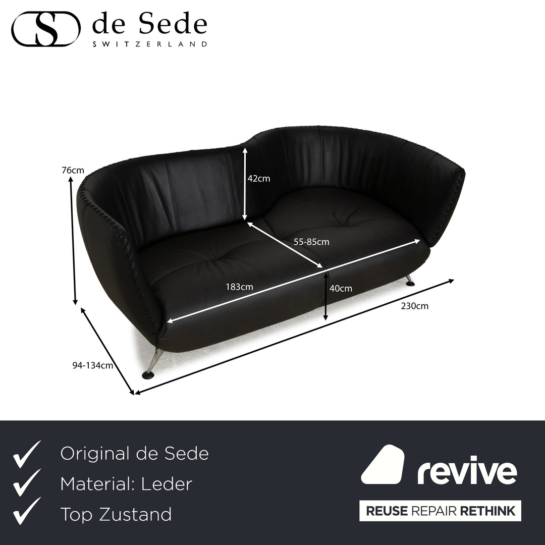 de Sede DS-102 Leather Three-Seater Black Sofa Couch Partially Reupholstered Anthracite