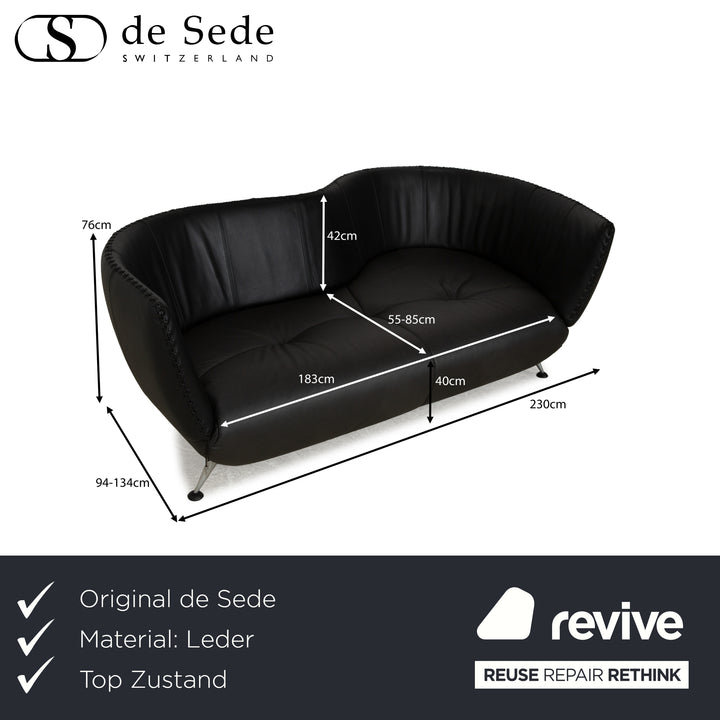 de Sede DS-102 Leather Three-Seater Black Sofa Couch Partially Reupholstered Anthracite