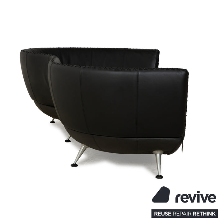 de Sede DS-102 Leather Three-Seater Black Sofa Couch Partially Reupholstered Anthracite
