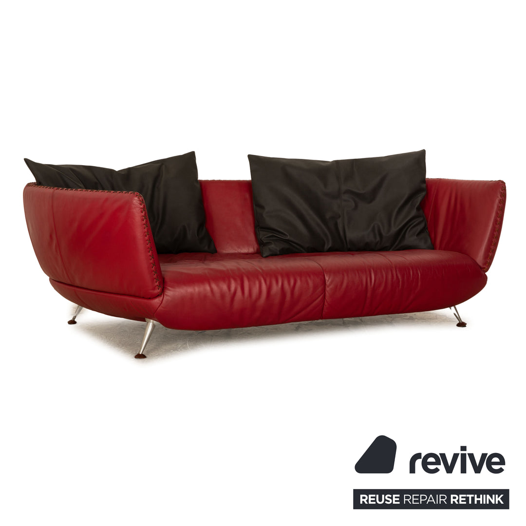 de Sede DS 102 Leder Sofa Garnitur Rot Dreisitzer Hocker Couch